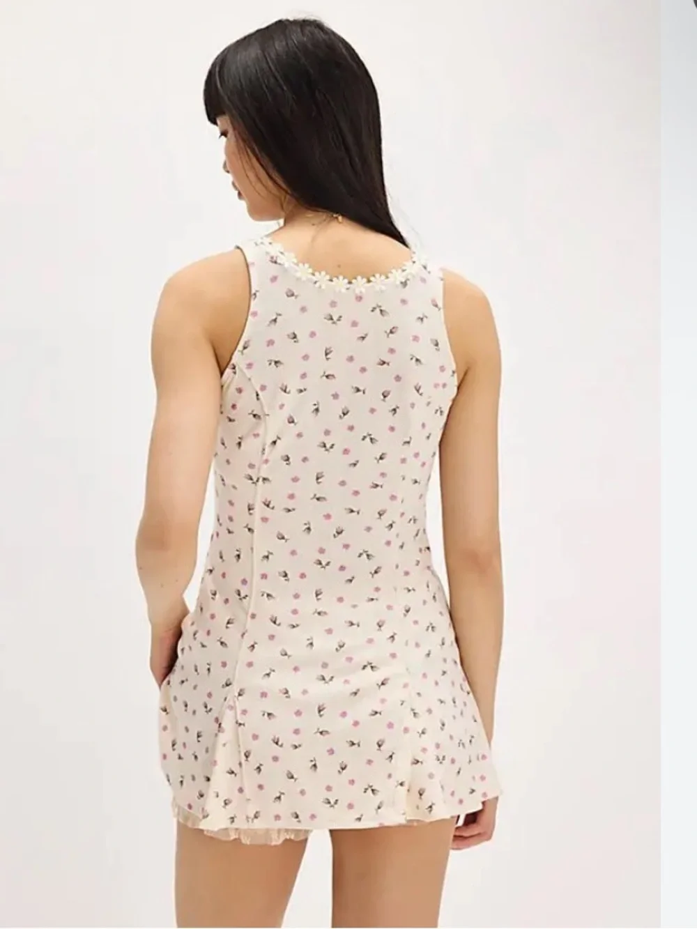 FREE PEOPLE Dress NWT Bali Isn’t it Lovely Daisy trim Ivory Lilac Size M